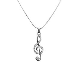 Collana con pendente a forma di Chiave di Violino, color Argento ricoperto di Strass