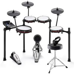 ALESIS Batteria Elettronica NITROMAX KIT con Pelli Mesh Silenziose, Rullante a Doppia Zona da 10", Pedale Grancassa, Sgabello e Cuffie